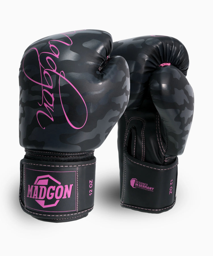 MADGON Premium Boxhandschuhe camo-pink, Männer und Frauen Kickboxhandschuhe für Kampfsport, MMA, Sparring, Muay Thai und Boxen 10 12 14 16 oz