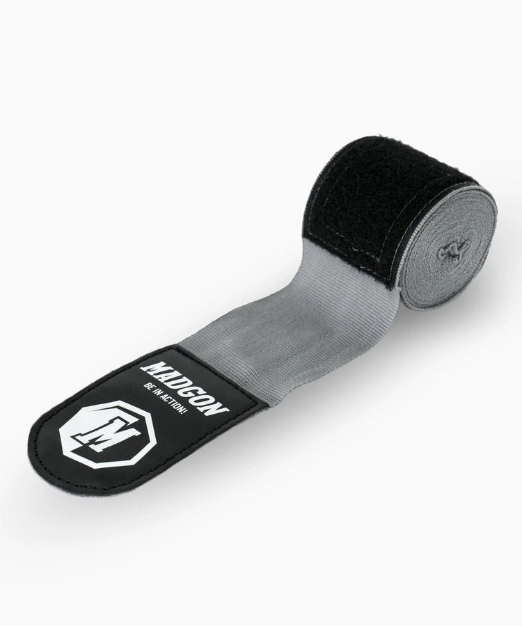 MADGON Boxbandagen grau in 3m 3,8m 4,5m für Männer und Frauen - Bandagen Boxen für Kickboxen, MMA, Boxer & Sparring mit Beutel
