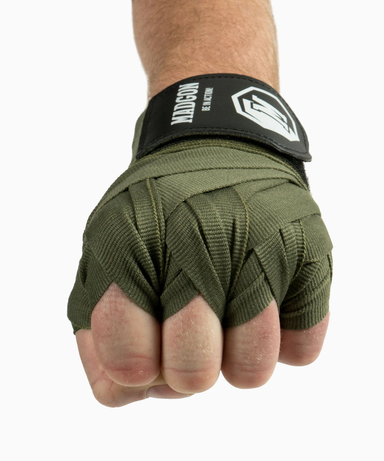 MADGON Boxbandagen olive in 3m 3,8m 4,5m für Männer und Frauen - Bandagen Boxen für Kickboxen, MMA, Boxer & Sparring mit Beutel