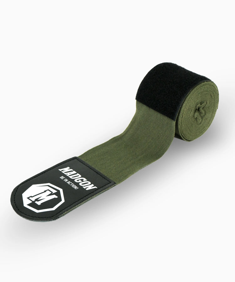 MADGON Boxbandagen olive in 3m 3,8m 4,5m für Männer und Frauen - Bandagen Boxen für Kickboxen, MMA, Boxer & Sparring mit Beutel