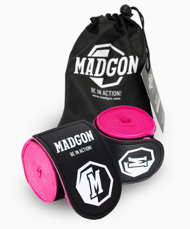 MADGON Boxbandagen pink in 3m 3,8m 4,5m für Männer und Frauen - Bandagen Boxen für Kickboxen, MMA, Boxer & Sparring mit Beutel
