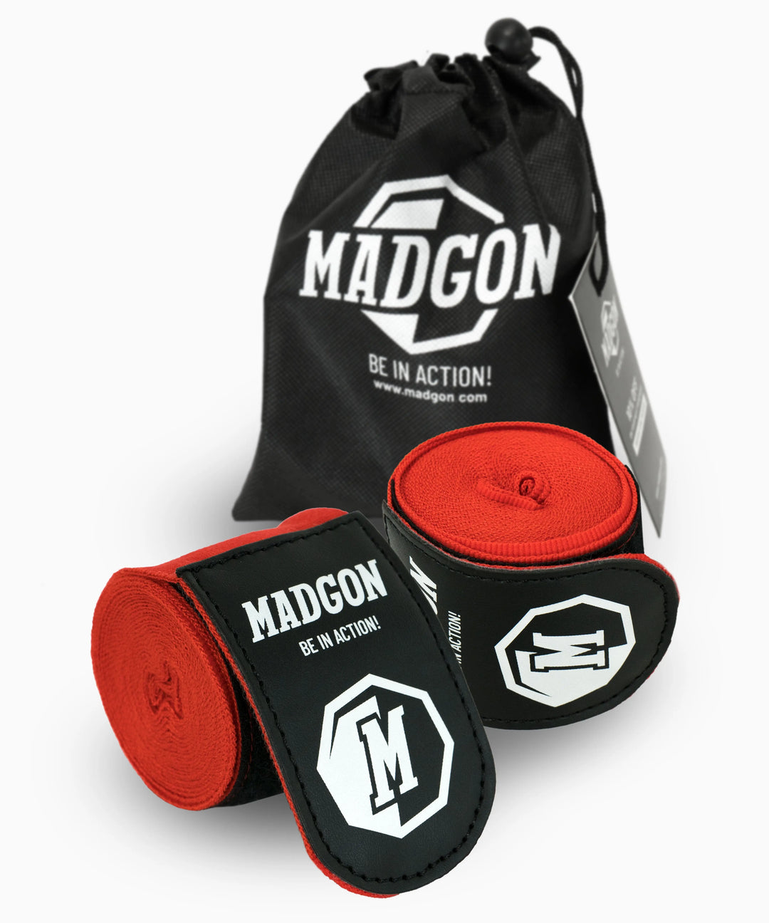 MADGON Boxbandagen rot in 3m 3,8m 4,5m für Männer und Frauen - Bandagen Boxen für Kickboxen, MMA, Boxer & Sparring mit Beutel