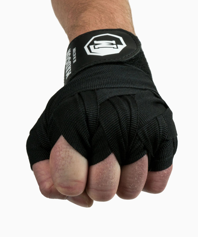 MADGON Boxbandagen schwarz in 3m 3,8m 4,5m für Männer und Frauen - Bandagen Boxen für Kickboxen, MMA, Boxer & Sparring mit Beutel