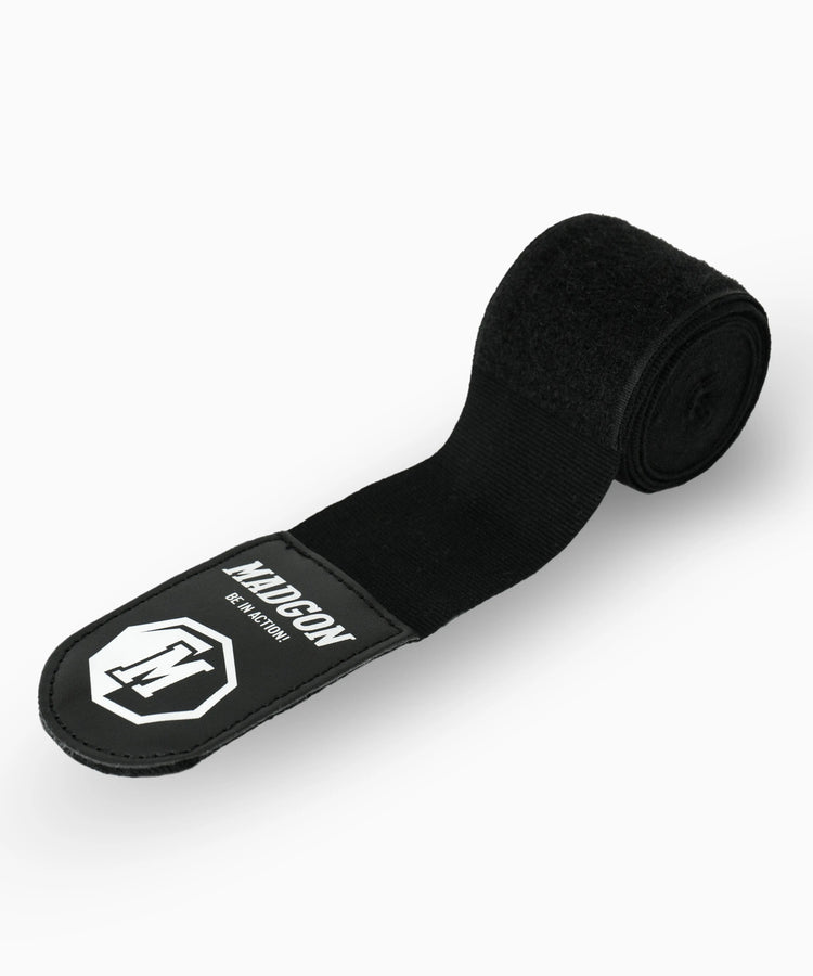 MADGON Boxbandagen schwarz in 3m 3,8m 4,5m für Männer und Frauen - Bandagen Boxen für Kickboxen, MMA, Boxer & Sparring mit Beutel