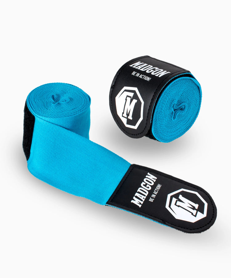MADGON Boxbandagen skyblue in 3m 3,8m 4,5m für Männer und Frauen - Bandagen Boxen für Kickboxen, MMA, Boxer & Sparring mit Beutel