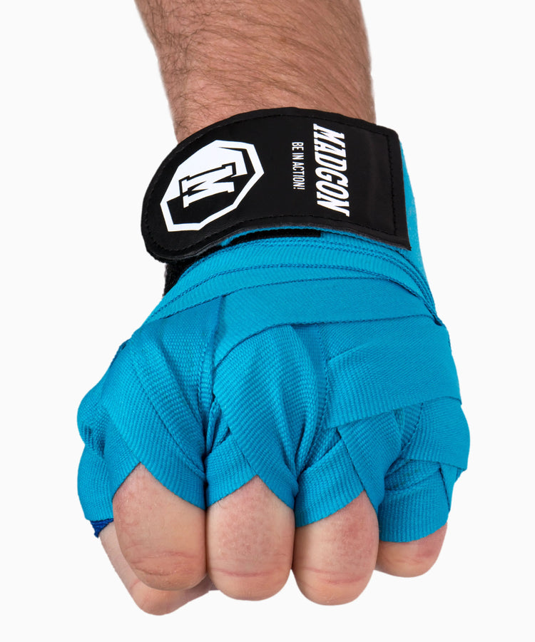 MADGON Boxbandagen skyblue in 3m 3,8m 4,5m für Männer und Frauen - Bandagen Boxen für Kickboxen, MMA, Boxer & Sparring mit Beutel