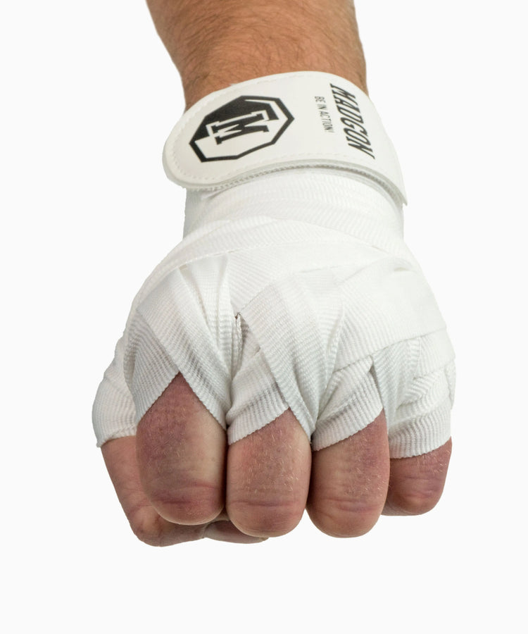 MADGON Boxbandagen weiss in 3m 3,8m 4,5m für Männer und Frauen - Bandagen Boxen für Kickboxen, MMA, Boxer & Sparring mit Beutel