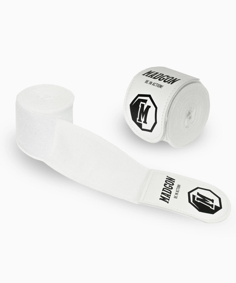MADGON Boxbandagen weiss in 3m 3,8m 4,5m für Männer und Frauen - Bandagen Boxen für Kickboxen, MMA, Boxer & Sparring mit Beutel