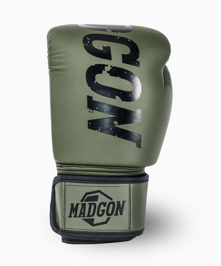 MADGON Premium Boxhandschuhe olive, Männer und Frauen Kickboxhandschuhe für Kampfsport, MMA, Sparring, Muay Thai und Boxen 10 12 14 16 oz