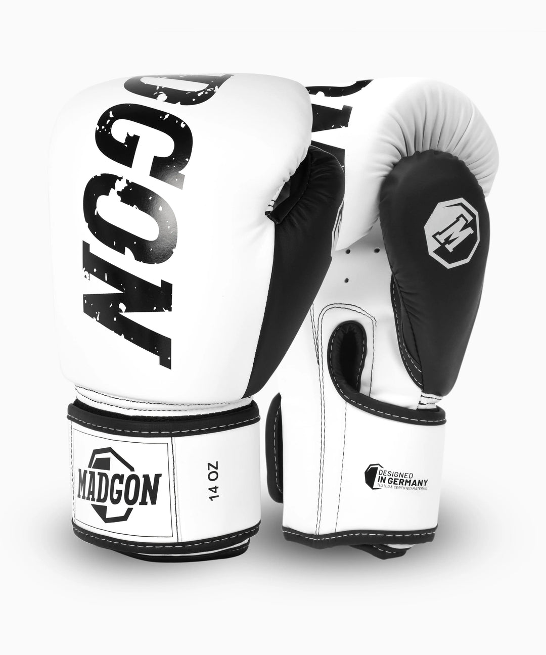 MADGON Premium Boxhandschuhe weiss, Männer und Frauen Kickboxhandschuhe für Kampfsport, MMA, Sparring, Muay Thai und Boxen 10 12 14 16 oz